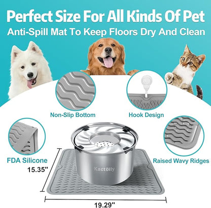 1.5 Gal Dog Water Bowl No Spill, 5.6L Stainless Steel Bowls and Non-Slip Dog Bowl Mats for Food and Water, Silicone Pet Feeding Mats for Floors Waterproof