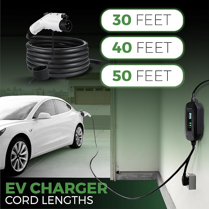 PRIMECOM Level 2 EV Charger 220/240V, 16A, 30ft & 50ft, Portable EVSE Electric Vehicle Charging Cable Compatible with Bolt Volt Leaf BMW i3 Fiat 500e Clarity NIRO Prius (6-50P, 30 Feet)