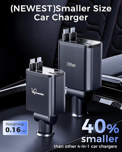 DreamBee Retractable Car Charger,custom-made modelRetractable Cables (31.5 inch) and 2 USB Ports Car Charger, PT-27