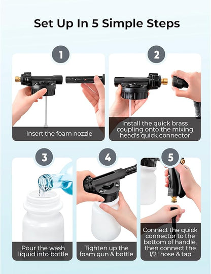 Car Wash Foam Gun + Microfiber Wash Mitt - Car Foam Sprayer - Foam Cannon for Hose - Spray Foam Gun Cleaner - Snow Foam Blaster for Cars, Boats, RVs, Foam Cannon Connects to Any Garden Hose