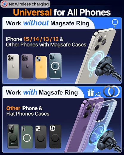 HTU for MagSafe Car Phone Mount Magnetic Phone Holder for Windshield Vent Dashboard Magnetic Suction Phone Mount for iPhone 16/15/14/13/12 & Android (Black)