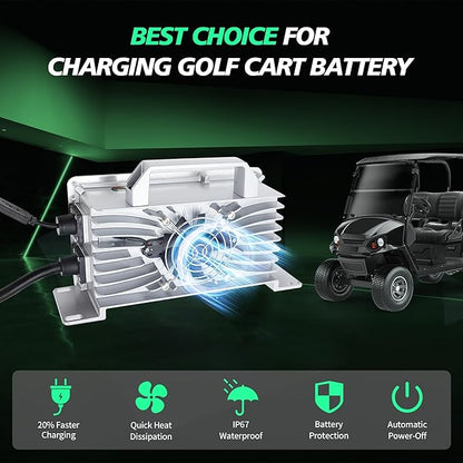 15 AMP 48 Volt Golf Cart Battery Charger for Club Car with 3-Pin Round Plug, 20% Faster & Safer, 900W Club Car Battery Charger for Lead Acid Battery, Automatic Power-Off Protection & IP67 Waterproof