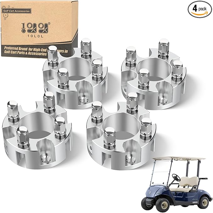10L0L Golf Cart 2 inch Wheel Spacers for Yamaha, EZGO, Club Car (4x72mm Bolt Pattern, 68mm Hub Bore, 1/2-20 Studs) 4 Pack, Silver