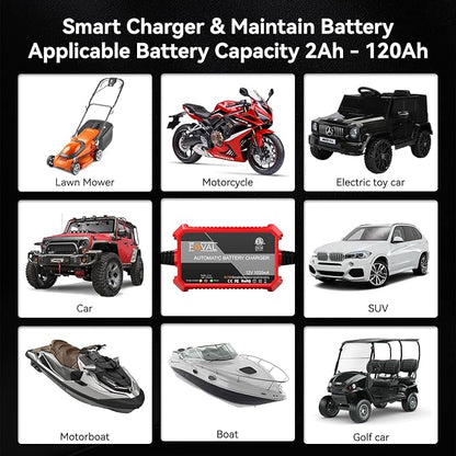 [4-Pack] FOVAL Fully Automatic Trickle Battery Charger, 1000mA 12V Smart Car Battery Charger, Battery Maintainer, Float Charger for Motorcycle Car Lawn Mower Boat ATV Cell Lead Acid Batteries
