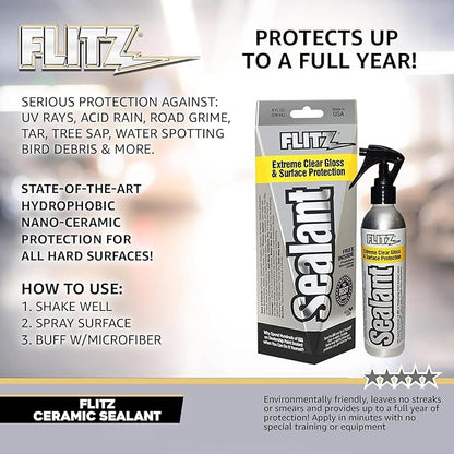 Flitz Ceramic Sealant - 8oz Bottle of USA-Made Ceramic Coating for Cars, Boats, Glass - Repels Water, Polishes, and Protects for 1 Year - Protection Car Spray (1 Pack)