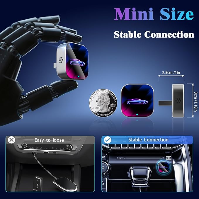 Wireless CarPlay Adapter for iPhone, 2025 Upgrade Convert Wired to Wireless Car Play Dongle, Mini Size USB Design for Apple CarPlay Adapter, USB-A/Type-C, No Delay, Plug and Play & Stable Control
