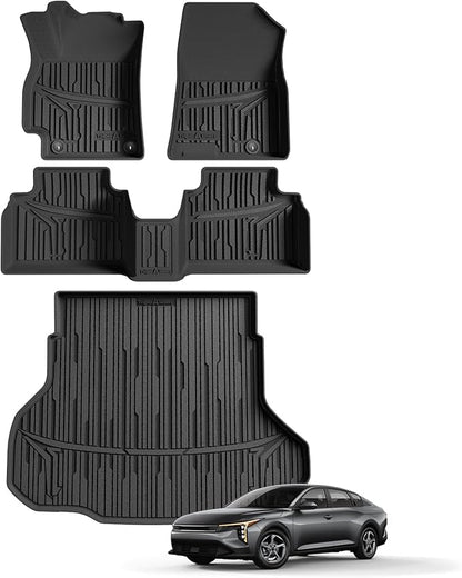 TripleAliners Floor Mats & Trunk Mat Full Set Compatible with 2024 2025 Kia K4 Sedan All Weather Liners TPE Custom Fit Anti-Slip Full Coverage Odorless Waterproof Cargo Liners(Trunk Mat+ Floor Mats)