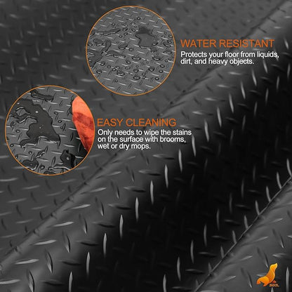 SEAL 6 x 15 Ft Premium Garage Floor Mat, Solid 2.8mm Thickened Black Commercial Grade Heavy Duty Parking Mat for Garage Floor, Golf Cart, Water/Stain Resistant Floor Runner (Embossed Diamond Plate)