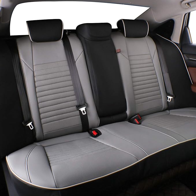 EKR Accord Seat Covers Full Set Custom for Honda Accord Base,EX-L,Touring 2014-2017 (Hybrid),Reat Row W/Solid Backrest W/Armrest,Leather Seat Cover for Trucks,Automotive Seat Covers(Black/Gray)