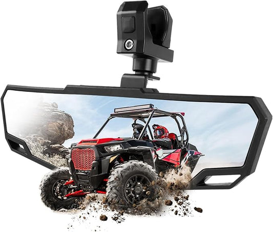 DREAMIZER UTV Rear View Mirror, 360°Adjustable Angle for 1.5" to 2.0 inch Round Roll Cage,Aluminum Clamp Convex Center Mirror Compatible with Polaris RZR General KRX Mule Can Am