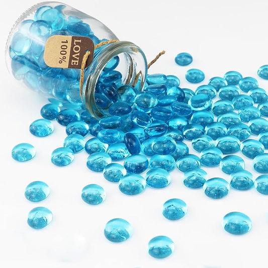 0.96LB Glass Beads Vase Filler Aquarium Gravel Decor Flat Glass Marbles Gems Pebbles Fish Tank Rocks Home Decorative Art Craft - Light Blue