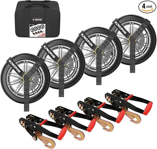 Kingfun Car Tie Down Straps for Trailers with Snap Hooks 4 Pack - 2" X 120" Tire Straps for A Car Trailer, 10,000lbs Break Strength Heavy Duty Ratchet Straps for Truck, Cars,Trailer & More