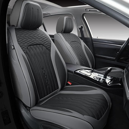 Car Seat Covers Full Set, Leather Seat Covers for Cars, Car Seat Protector Waterproof, Non-Slip Car Interior Covers Fit for Most Cars, SUV, Vans, Trucks,5Seaters,Full Set,Gray-Black,COMFDRIVE-A03