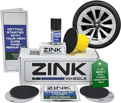 Premium Tesla Wheel Curb Rash Repair Kit for Model 3 19-inch Silver Stiletto Sport Rims - DIY Kit with Color-matched Touch Up Paint - Made in USA