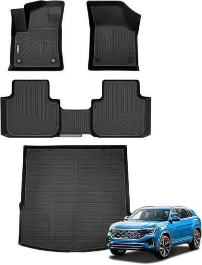 GINOWY-Floor Mats & Cargo Liner Set for Volkswagen Atlas Cross Sport 2020-2025, 5 Passenger, TPE All Weather Car Mats Floor Liners for VW Atlas Cross Sport Cargo Trunk Mat Accessories Mats