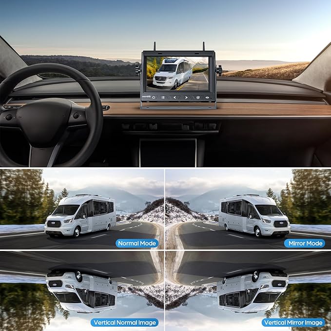 2 Magnetic Solar Wireless Backup Camera Built-in 10000mAh Battery & Solar Panel HD1080P 7" DVR Monitor 1Min DIY Installation Rechargeable Reverse Camera System for Hitch Towing Travel RV 5th Wheel