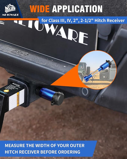 METOWARE Trailer Hitch Lock, Tailer Receiver Lock Fits Class III/IV, 2", 2-1/2" Hitch Receiver with 5/8" Dia Pin and 8 Rattle Rubber O-Rings, for Trailer, Truck, Car, Boat (Blue)