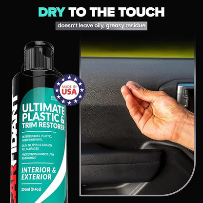 Carfidant Plastic Restorer for Cars – Refreshes Faded Plastic, Vinyl & Rubber Trim with Polish for Deep Shine – Protects Against UV & Dirt – Black Exterior & Interior Care for Detailing - 8.4 fl. Oz.