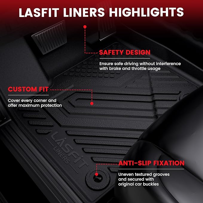 LASFIT Floor Mats & Cargo Liner Fit for Mazda 3 2025 2024 2023 2022 2021 2020 2019(Only Fits Sedan Models) All Weather TPE Floor Liners Front & Rear Row Full Set Accessories - Black