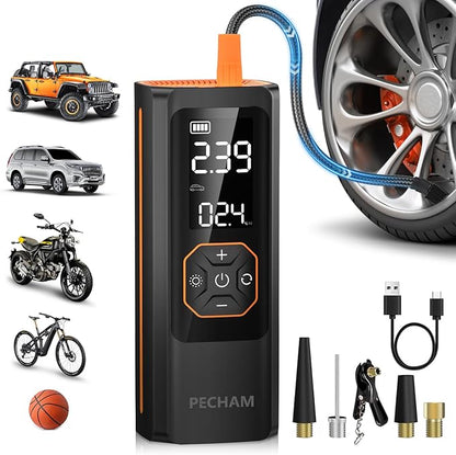 PECHAM Tire Inflator Portable Air Compressor,USB 5V 20000mAh Battery 160PSI Cordless Tire Pump Electric Air Pump for Car Tires,Fits Car/Truck/Motorcycle/Balls/Bicycles