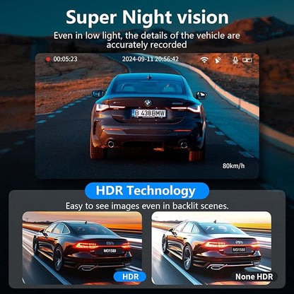 4K Dash Cam Front and Rear, 30FPS Dash Camera for Cars with UHD 2160P Night Vision, 3'' IPS Screen Dual Dashcam Built-in WiFi with GPS, App Control, 24H Parking Mode, G-Sensor