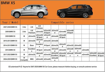 Kayme 6 Layers SUV Car Cover Custom Fit for BMW X5 (2007-2025) Waterproof All Weather for Automobiles, Outdoor Full Cover Rain Sun UV Protection.Silver
