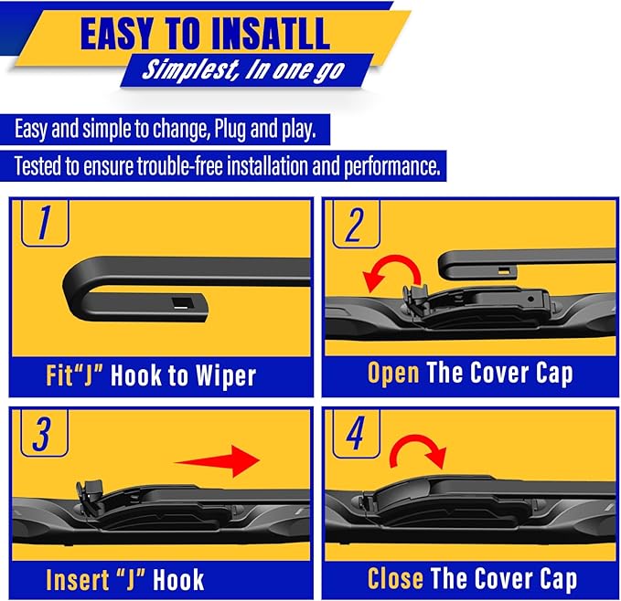 3 wipers Replacement for 2018-2023 Hyundai Kona/2019-2023 Hyundai Kona Electric, Windshield Wiper Blades Original Equipment Replacement - 26"/16"/11" (Set of 3) U/J HOOK