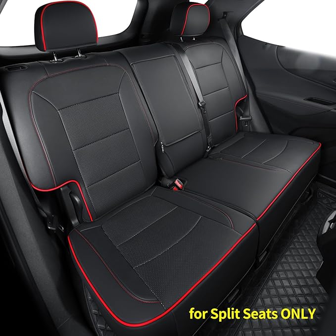 RISINGSTAR Terrain Seat Covers, fit for 2018-2024 GMC Terrain SUV with Rear Split Seats, Water Proof Faux Leather(Full Set, Black&Red)