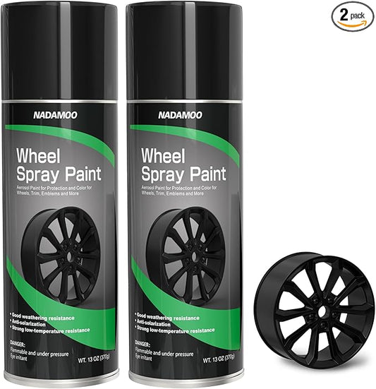 NADAMOO Aluminum Wheel Spray Paint, Car Rim Aerosol Paint for Recolor and Protection of Metal Surface, Semi-gloss Black, 2 Cans, 13 Oz Per Can