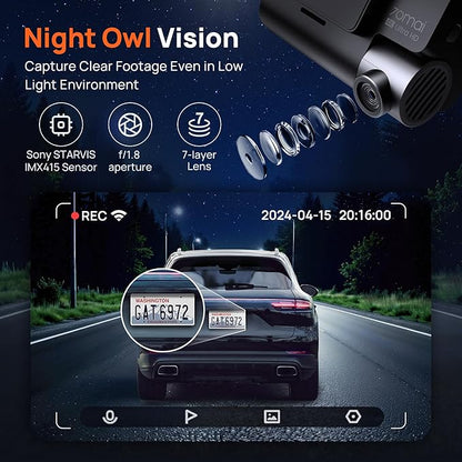 70mai 4K Dash Cam Front and Rear with STARVIS, Built in 5GHz WiFi & GPS Car Camera, Super Night Vision, ADAS, 3'' IPS Screen, 24H Parking Mode, Time-Lapse, Loop Recording, Support 256GB Max (A800S)