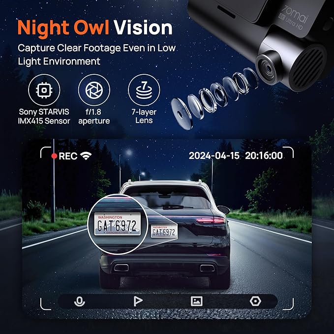 70mai 4K Dash Cam Front and Rear with STARVIS, Built in 5GHz WiFi & GPS Car Camera, Super Night Vision, ADAS, 3'' IPS Screen, 24H Parking Mode, Time-Lapse, Loop Recording, with 128GB Card (A800S)