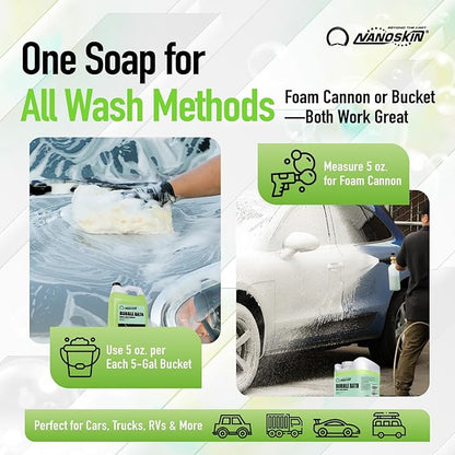 Nanoskin BUBBLE BATH Foaming Car Wash Shampoo 5 Gallons - Works with Foam Cannon, Foam Gun, Bucket Washes, Car Soap for Pressure Washer | For Car, Truck, Motorcycle, RV & More | Green Apple Scented