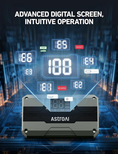AstroAI T8 Car Battery Jump Starter, 2500A 8-in-1 Jump Box for Car Battery, Up to 8.0L Gas & 5.0L Diesel Engine, 15200mAh QC 3.0 Power Bank, Informative LED Screen with Cigarette Adapter, Jumper Cable