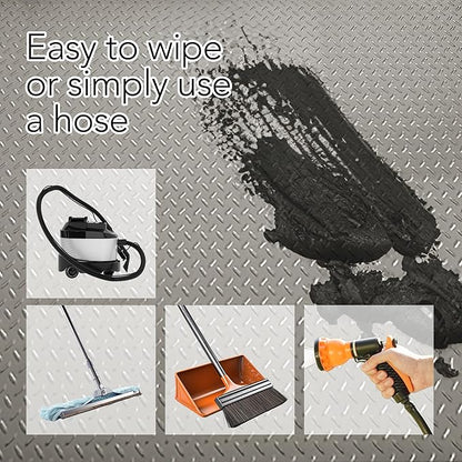 RESILIA Heavy Duty Garage Floor Runner & Protector Mat - Slip Resistant Diamond Plate PVC Mats - Water, Spill, & Stain Resistant, Sandstone (4 feet x 8 feet), Made in The USA