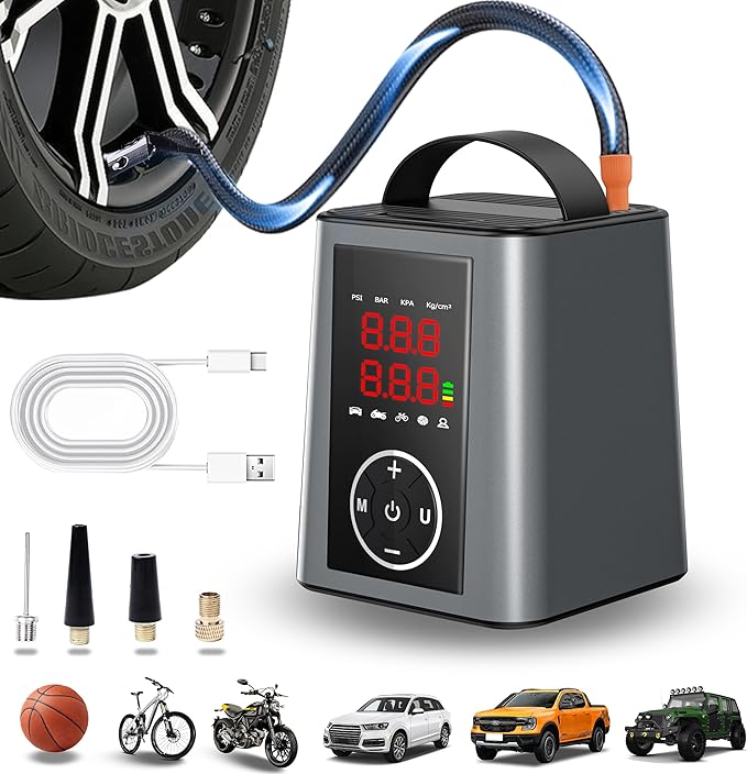 Amooca Tire Inflator Smart Fast Auto Tire Inflation 150 PSI 20000mAh Cordless Air Pump with Emergency Light for Outdoor SUV Car Motorcycle Bike Ball