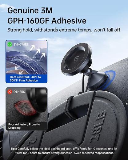 SYNCWIRE for MagSafe Car Mount - 360 Rotation Magnetic Phone Holder for Car Dashboard, Strong Magnets Car Phone Holder Mount Compatible iPhone 16 Pro Max 15 14 13 12,Samsung - MagSafe Car Accessories