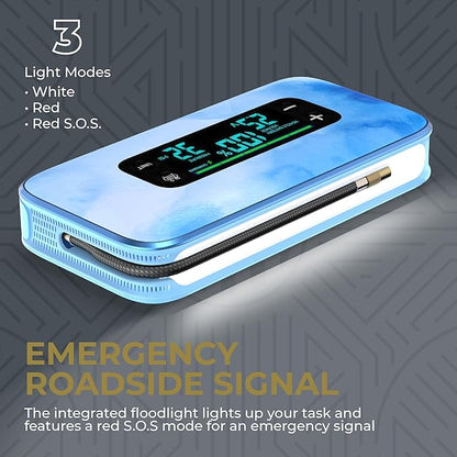 HALO Bolt Ultimate 3 Portable Car Battery Jump Starter | 130 PSI Air Compressor, 55.5Wh USB Power Bank, Large Display, Emergency Floodlight & Charger, Jumps Cars SUVs & Trucks, Inflates Tires — Blue