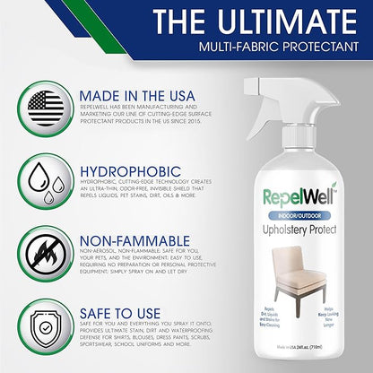 Eco-Friendly Upholstery Protect Stain & Water Repellent Spray 24oz – Non-Toxic, Pet-Safe Formula for Fabric, Leather, & Suede – Long-Lasting Stain Guard Keeps Furniture Clean & New