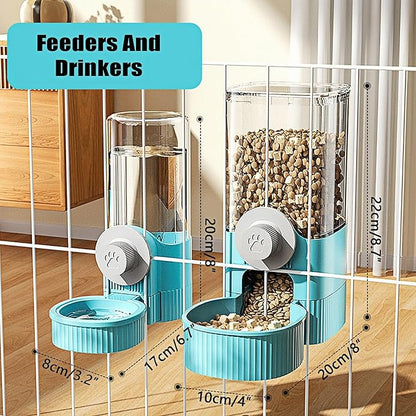 GKYZBB Hanging Automatic Food Water Dispenser,Rabbit Feeder Guinea Pig Water Bottle Food Feeder for Ferret Guinea Pig Rabbit Bunny Cage Accessories (Blue, 520ml+1200ml)