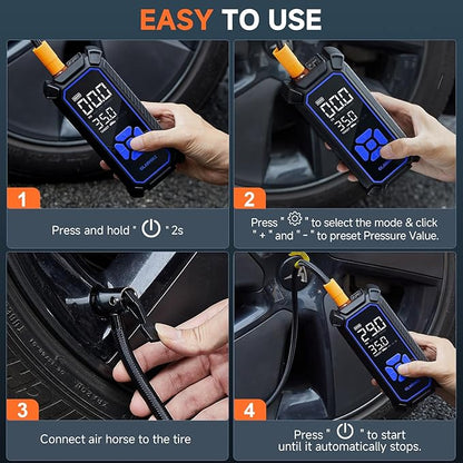 OlarHike Cordless Tire Inflator Portable Air Compressor, Quick Inflation, Air Pump for Car Tires, Pickup Truck, Motorcycle, Bicycle, Balls, Electric Pump with LED Light & Digital Pressure Gauge