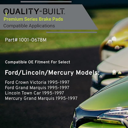 Premium Semi-Metallic Front Brake Pads (1001-0678M) Compatible with Ford Crown Victoria 1997-1995, Grand Marquis 1997-1995, Lincoln Town Car 1997-1995, Mercury Grand Marquis 1997-1995
