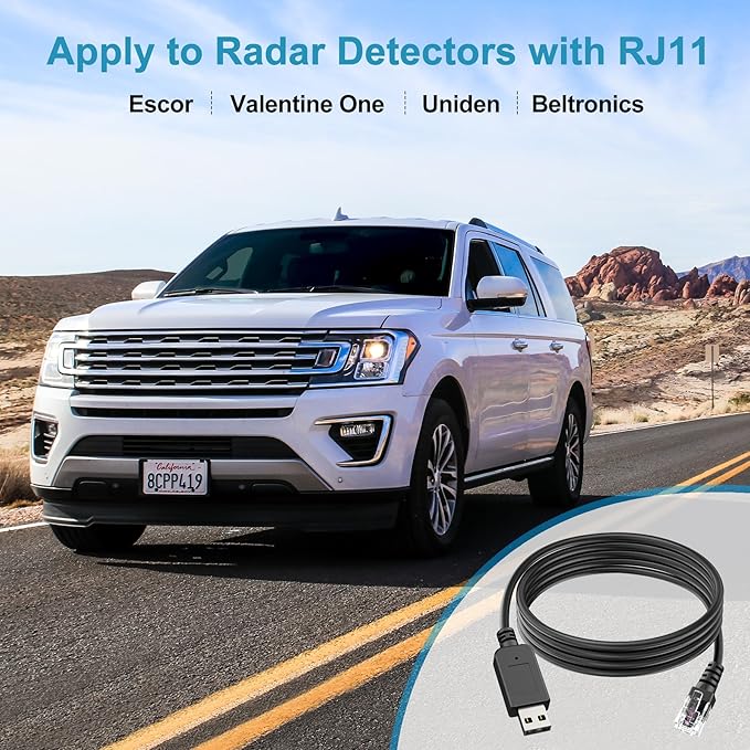 Radar Detector Cable, USB to RJ11 Plug,Replacement Radar Detectors Power Cable for Escort MAX 360 Unide R1 R3 R4 DFR8 DFR9 Passport 9500i Radenso XP Beltronics STI Radar Detector(RJ11-6.56ft)