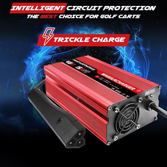 Magula 48 Volt 15 Amp Golf Cart Battery Charger for EZGO RXV&TXT 3-pin Triangular Plug,Trickle Charge,4-6 Hour Full Charge,Only 5.5Lbs,Replace EZGO Charger 48 Volt