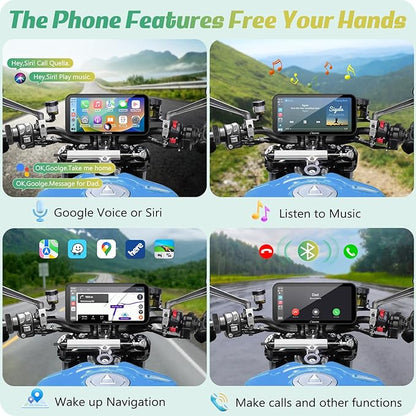 Carpuride W603D Motorcycle GPS Carplay Screen, Wireless CarPlay & Android Auto for Moto, with HD 1080P Dual Cameras, Remote Control，6.3" Waterproof Touchscreen, BT Aduio, Loop Recording, Navigation