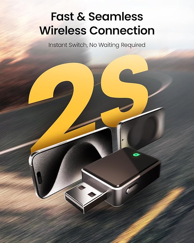 Wireless CarPlay Adapter, One Click Multi Device Switching Seamless Connection, Convert Wired to Wireless carplay, Compatible with iOS 10+, Android 11+, 2018 and Later Models