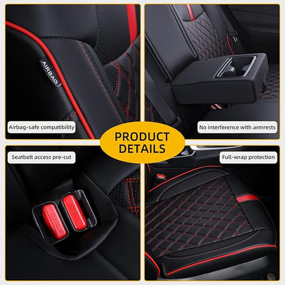 Custom Fit RAV4 Seat Covers for 2019-2025 Toyota RAV4 Hybrid LE,XLE,XLE Premium,Limited Full Coverage Waterproof Leather Car Seat Covers Full Set (Black with Red Trim)
