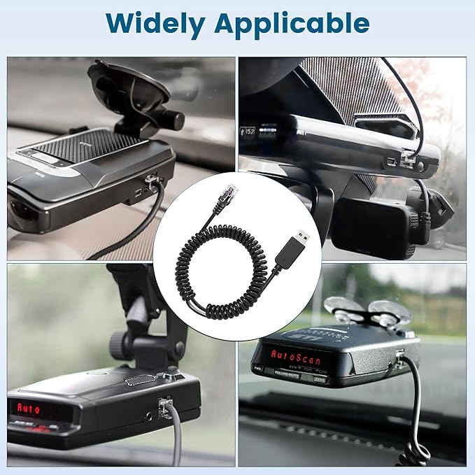 Radar Detector Cable, USB 2.0 to RJ11 Plug Cable 5V-12V Power Cord, Compatible with R3/7/1, Escort 360 Passport 9500i/7500S/8500/7500 and Other Radar detectors