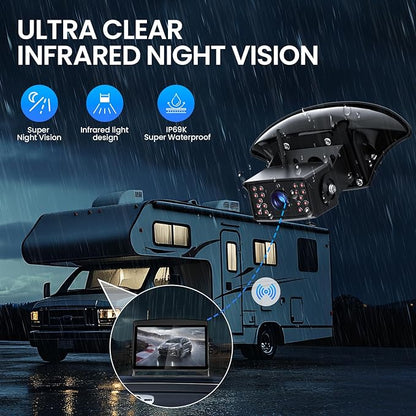 RV Backup Camera, Vehicle Backup Cameras with 7-Inch Touchscreen Monitor, Wireless HD 1080P, 4-Channel System, IR Night Vision, Waterproof Rearview Camera for RV, Truck, Van, SUV, Trailer