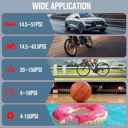 GOOLOO AP150 Tire Inflator Portable Air Compressor, 2X Faster 150PSI Cordless Air Pump with Auto-Shutoff, Portable Bike Pump with Tire Pressure Gauge, Electirc Tire pump for Car, Motorcycle, Ball, Red