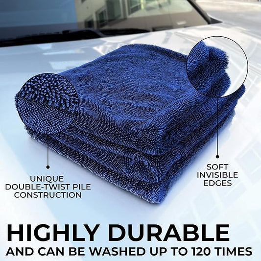 Large Car Drying Towel, 1300 GSM Professional Car Towel with Double Twisted Loop,Super Absorbent Large Microfiber Drying Towels for Cars, Trucks, SUVs - 20"x26", Navy